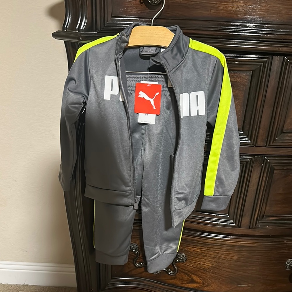PUMA Kids Gray and Yellow Track Jacket and pants